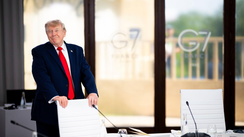 Evian-les-Bains, France. 16 June, 2026. U.S. President Donald Trump, arrives for the G7 Summit working session on Middle East at the Hotel Royal Evian, June 16, 2026, in Evian-les-Bains, France. Credit: Daniel Torok/White House Photo/Alamy Live News