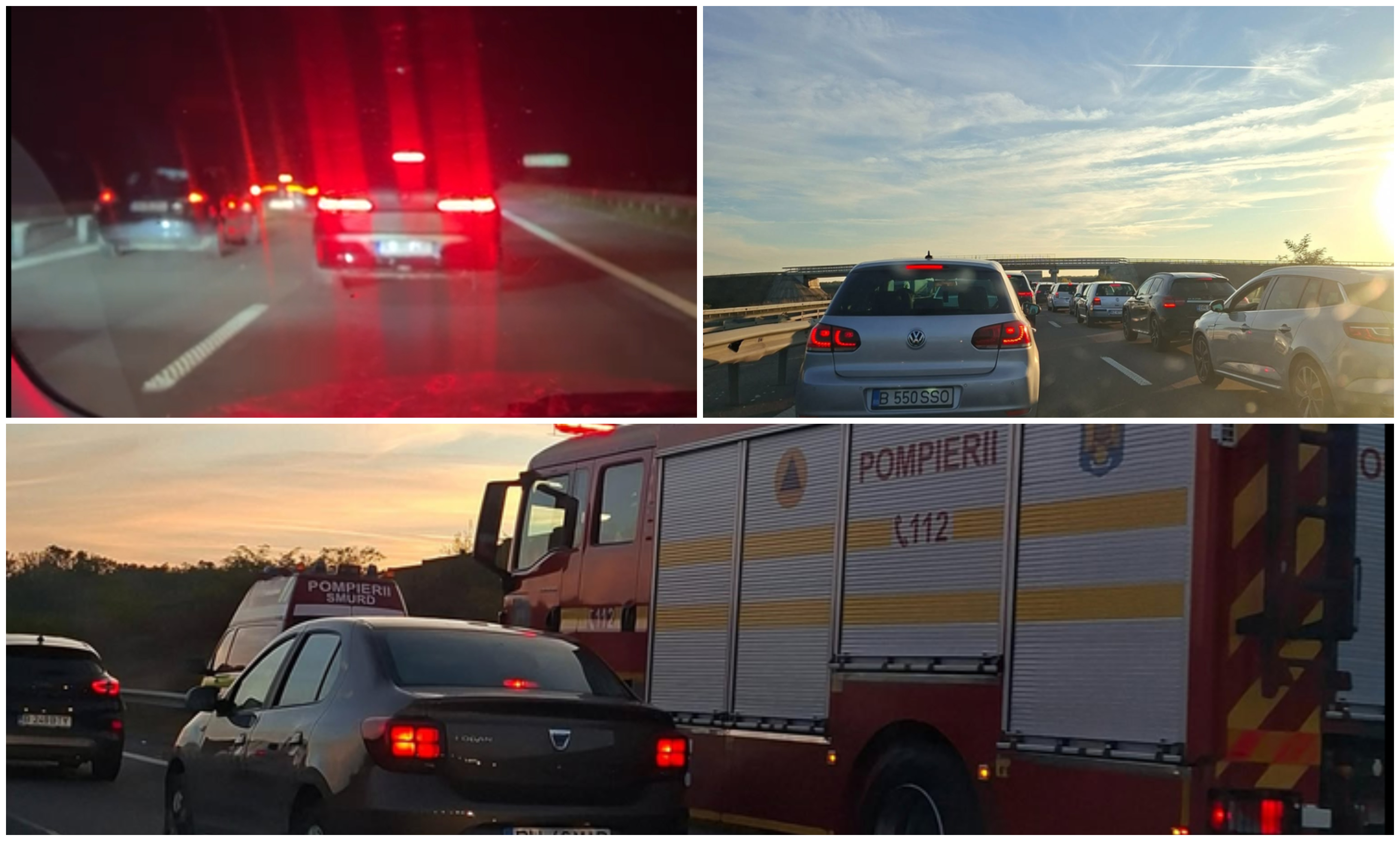 Acident între trei mașini pe autostrada A3. Trafic îngreunat pe sensul Ploiești - București