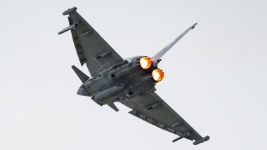 Cosford, UK, Sunday 14th June 2026; an RAF Typhoon of the RAF Typhoon Display Team, and flown by Flt Lt Tom Nation, participates in the flying display of the 2026 RAF Cosford Airshow. Credit JTW Aviation Images / Alamy Live News.