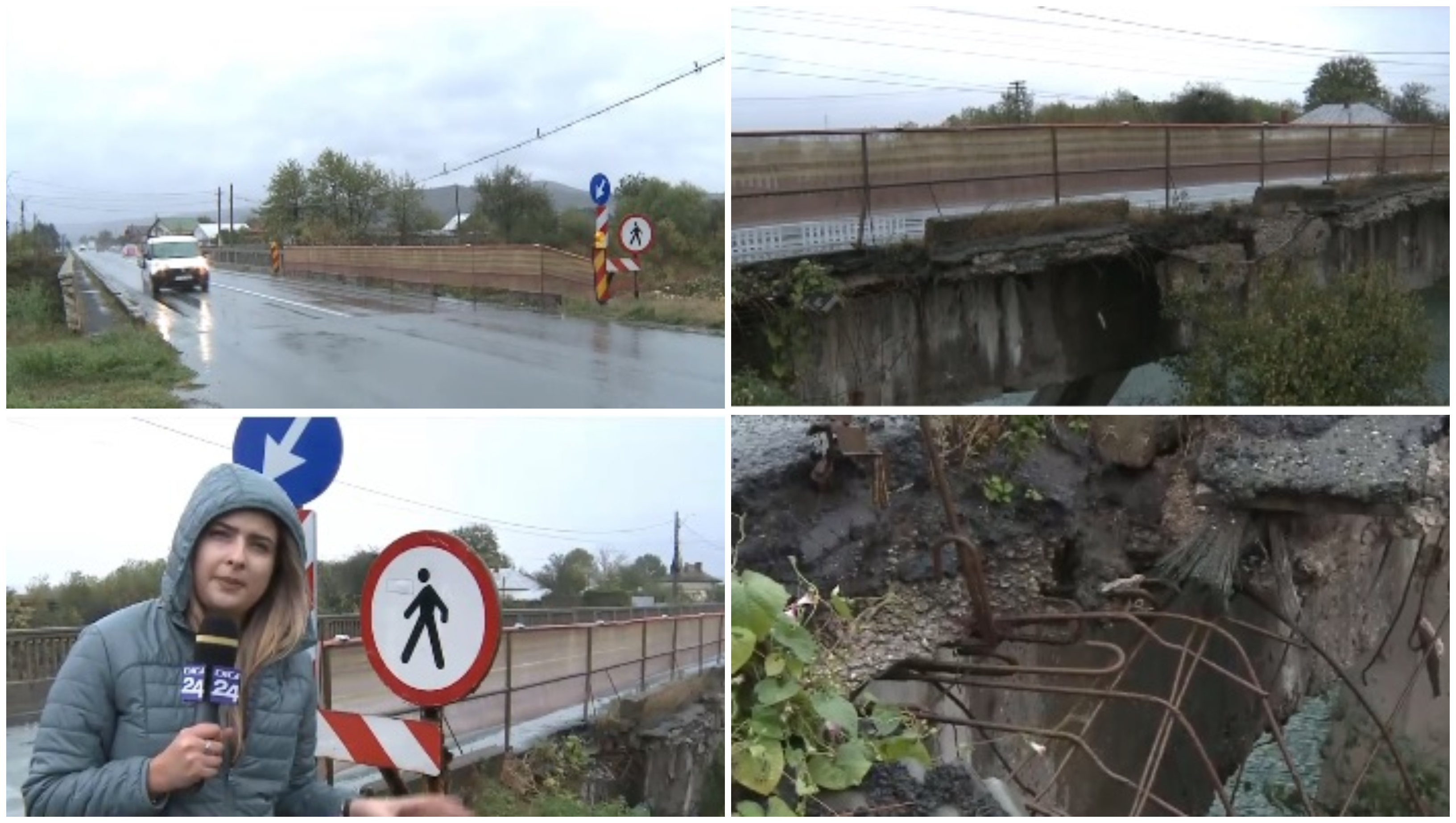 Încă un pod din județul Bacău stă să cadă. O bucată din parapetul pietonal s-a prăbușit deja. Ce fac autoritățile