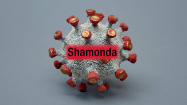 Virusmodell mit Schriftzug Shamonda