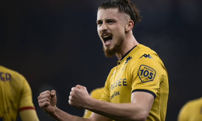 Genoa CFC v FC Internazionale - Serie A Radu Dragusin of Genoa CFC celebrates after scoring a goal during the Serie A fo