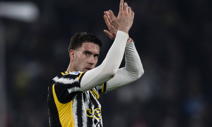 Juventus FC v AS Roma - Serie A Dusan Vlahovic of Juventus FC gestures during the Serie A football match between Juventu