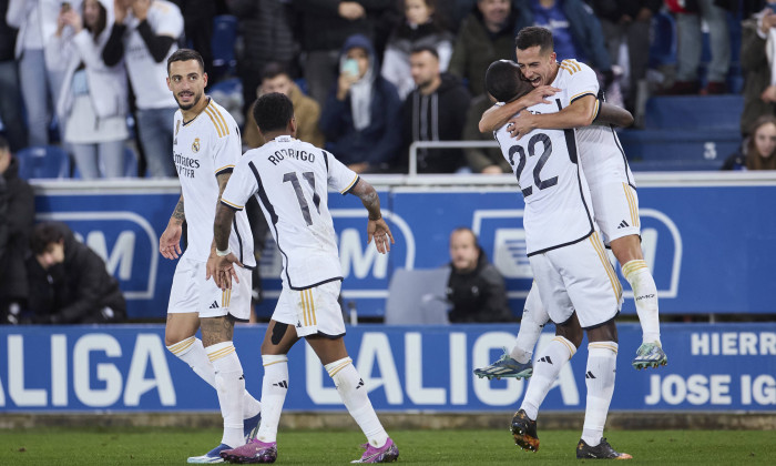 Deportivo Alaves v Real Madrid CF - LaLiga EA Sports Lucas Vazquez of Real Madrid CF reacts after scoring goal during th