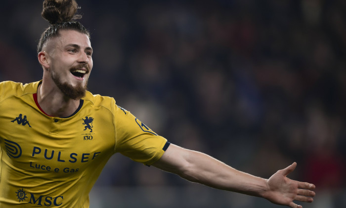 Genoa CFC v FC Internazionale - Serie A Radu Dragusin of Genoa CFC celebrates after scoring a goal during the Serie A fo