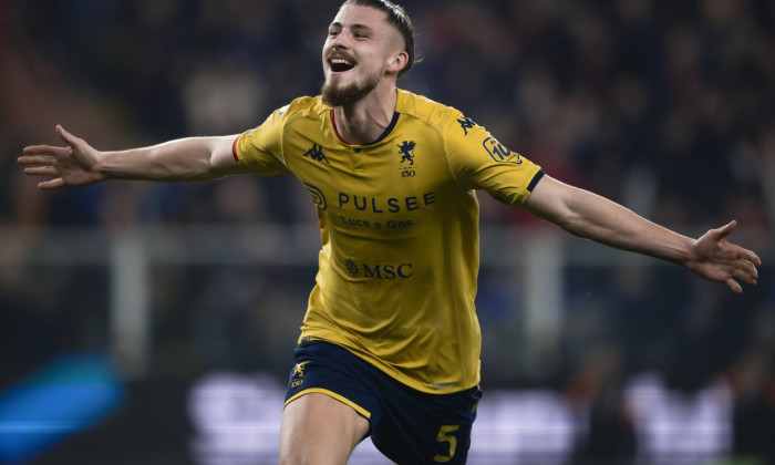 Genoa CFC v FC Internazionale - Serie A Radu Dragusin of Genoa CFC celebrates after scoring a goal during the Serie A fo