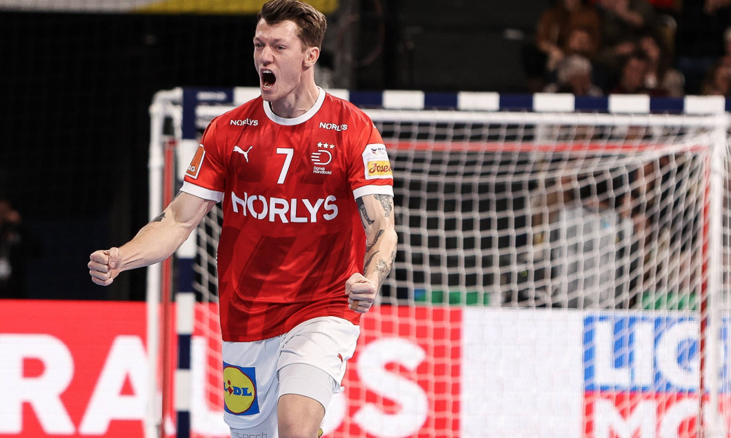 MEN’S EHF EURO 2024: Dänemark - Portugal; 15.01.2024 Emil JAKOBSEN (DEN 7) jubelt ueber ein Tor gegen Portugal *** MENS