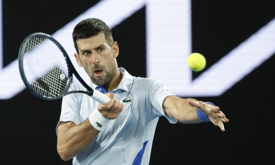 Novak Djokovic (SRB) in action during their round four singles match against Adrian Mannarino (FRA) during Australian Op