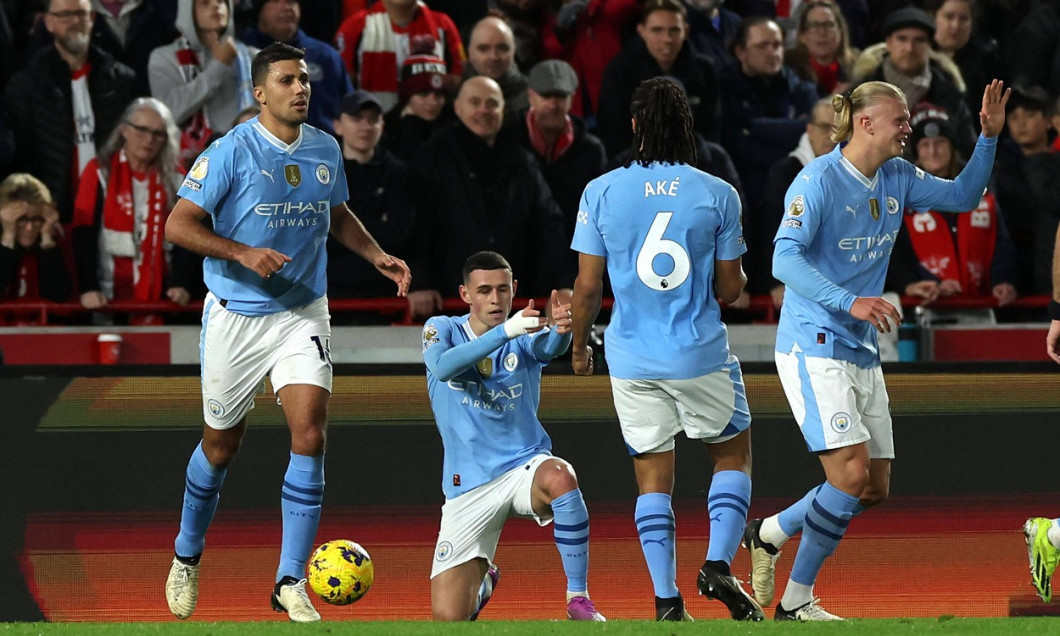 Brentford v Manchester City, London, UK - 5 Feb 2024 Goal celebrations for Phil Foden of Manchester City during the Prem