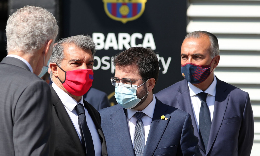President of FC Barcelona Joan Laporta Receives Aragones At The Camp Nou, Spain - 18 May 2020