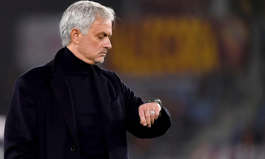 Jose Mourinho coach of AS Roma attends the warm up during the Serie A football match between AS Roma and SSC Napoli at Olimpico stadium in Rome (Italy), December 23rd, 2023.