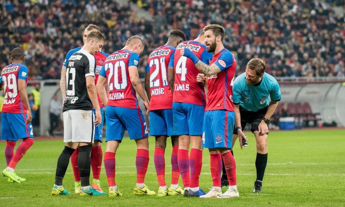 Bucharest, Romania. 1st March 2017. Gabriel Enache #44 of FC Steaua Bucharest during the LPF - Football Romanian League 1 Orange 2016-2017, game between FC Steaua Bucharst and FC Dinamo 1848 Bucharest at National Arena Stadium, Bucharest, Romania ROU.