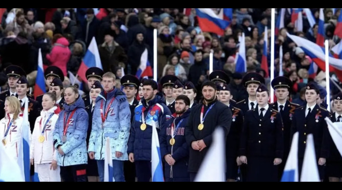 Abdulrashid Sadulaev, la la mitingul lui Vladimir Putin / Foto: Twitter