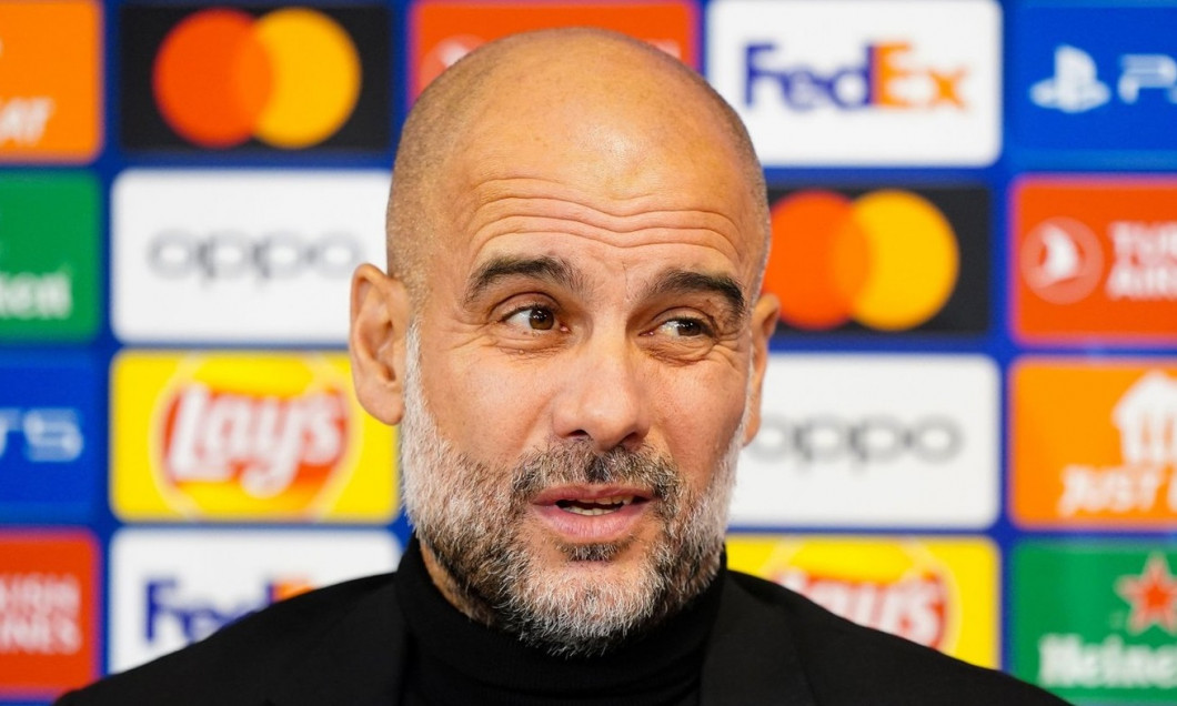 Manchester City manager Pep Guardiola during a press conference at the Parken Stadium in Copenhagen, Denmark. Picture date: Monday February 12, 2024.