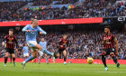 MANCHESTER, UK. 4th Nov, 2023. Erling Haland of Manchester City has a shot on goal during the Premier League match at the Etihad Stadium, MANCHESTER. Picture credit should read: Gary Oakley/Sportimage Credit: Sportimage Ltd/Alamy Live News