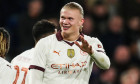 Luton Town FC v Manchester City FC Manchester City s Erling Haaland celebrates their side s fifth goal of the game durin