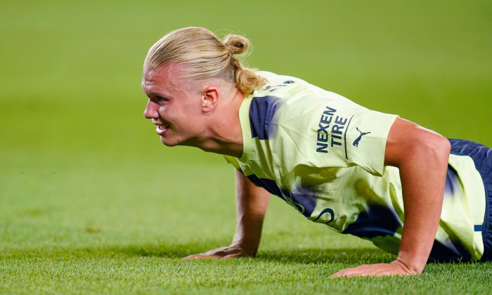 Erling Haaland of Manchester City during the friendly match for the benefit of the ALS between FC Barcelona and Manchester City played at Spotify Camp Nou Stadium on August 24, 2022 in Barcelona, Spain. (Photo by Sergio Ruiz / PRESSIN)