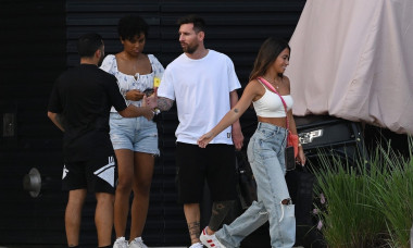 *EXCLUSIVE* Lionel Messi is seen with wife Antonella who has been going viral after his games! Fans can&apos;t get enough of the Argentinian stunner! **Web Must Call For Pricing**