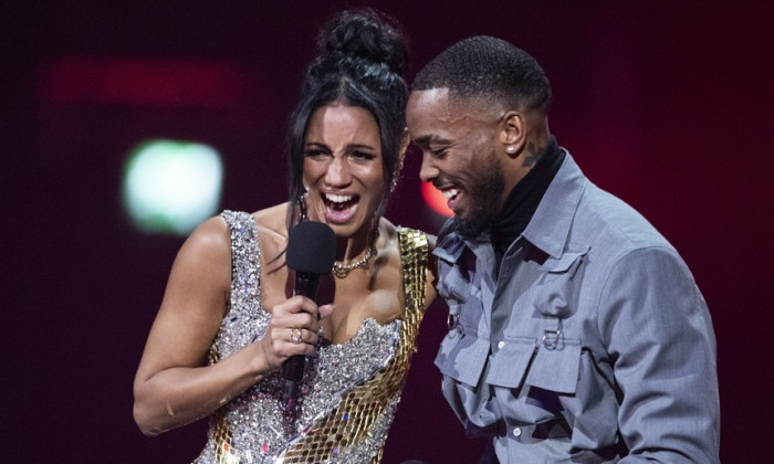 Vick Hope and Ivan Toney presenting the BRIT Award for Producers of the Year at the 2024 BRIT Awards at The O2 Arena, London on 2 March 2024