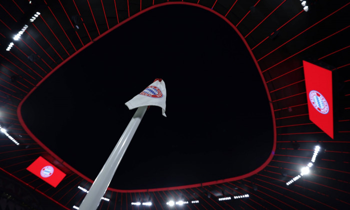 Munich, Germany, 5th March 2024. A Bayern Munchen branded corner flag is seen in a general view of the stadium interior