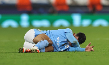 UEFA Champions League Manchester City v F.C. Copenhagen Matheus Nunes of Manchester City injured on the floor during the