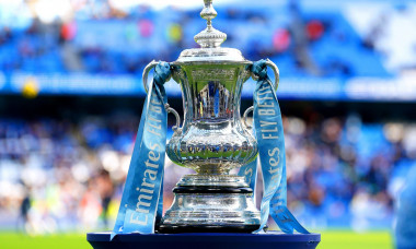 The FA Cup trophy on display ahead of the Emirates FA Cup Third Round match at the Etihad Stadium, Manchester. Picture date: Sunday January 7, 2024.