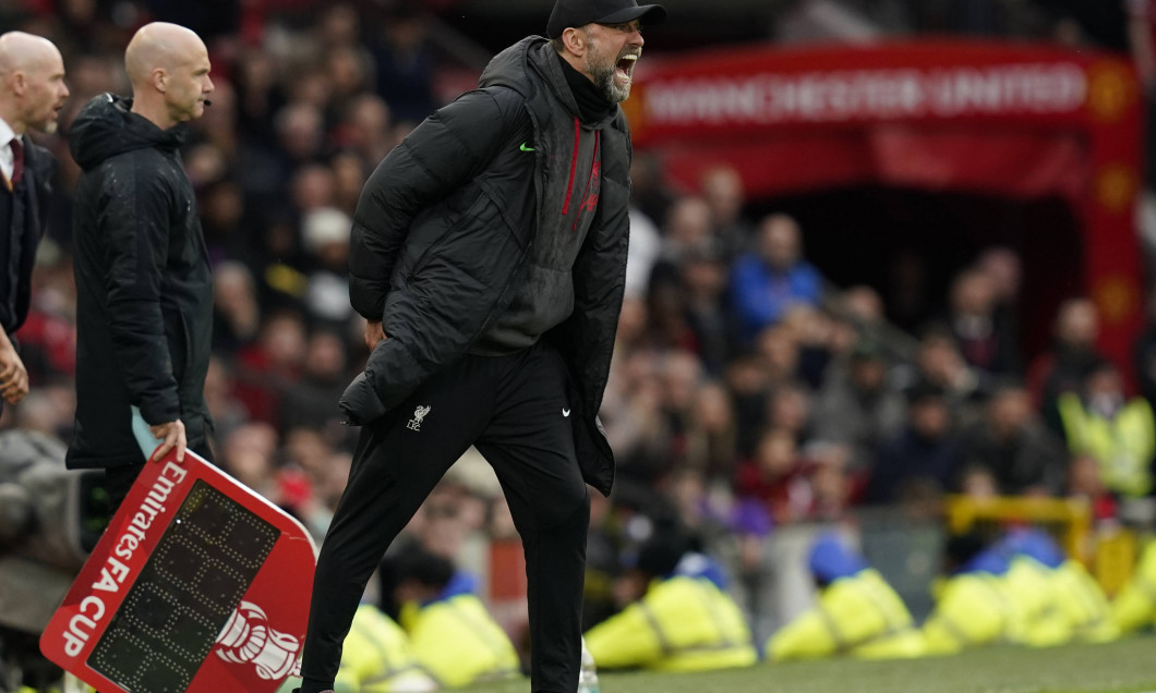 Manchester, England, 17th March 2024. Jurgen Klopp manager of Liverpool instructs during The FA Cup Quarter Final match