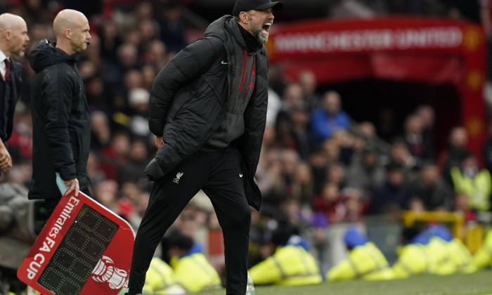 Manchester, England, 17th March 2024. Jurgen Klopp manager of Liverpool instructs during The FA Cup Quarter Final match