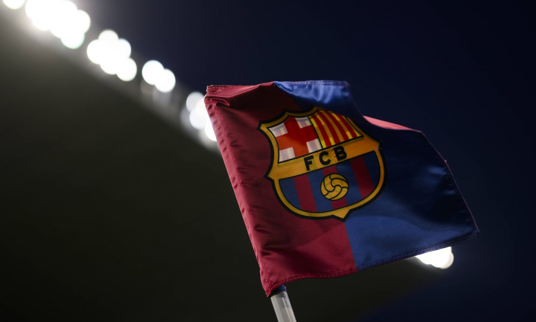 FC Barcelona, Barca v SSC Napoli - UEFA Champions League A flag bearing logo of FC Barcelona is sene prior to the UEFA C