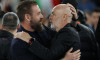 Rome, Italy. 18th Apr, 2024. Rome, Italy 18.04.2024: Stefano Pioli coach Milan greet Daniele De Rossi coach of Roma before the UEFA Europa League 2023-2024, quarter final, football match between AS Roma vs AC Milan at Olympic Stadium in Rome. Credit: Inde