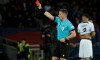 Barcelona, Espagne. 16th Apr, 2024. Referee Istvan Kovacs of Romania gives a red card during the UEFA Champions League, Quarter-finals, 2nd leg football match between FC Barcelona and Paris Saint-Germain (PSG) on April 16, 2024 at Estadi Olmpic Llus Compa