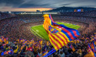 Festive mood at Camp Nou stadium, full sold out with 91,648 spectators, the world attendance record for a women's football match, in 2022 Champions