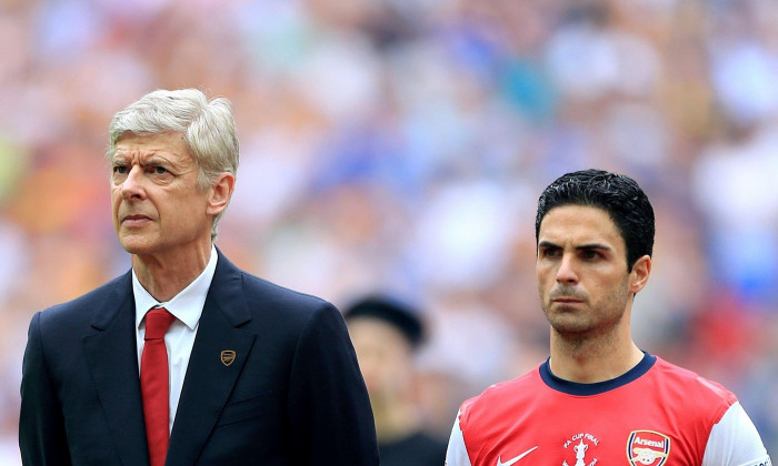File photo dated 17-05-2014 of Arsenal manager Arsene Wenger and Mikel Arteta prior to kick-off. Mikel Arteta is hopeful of bringing former Arsenal boss Arsene Wenger back to the Emirates Stadium in some capacity after revealing initial talks have taken p