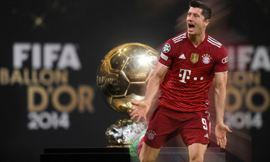 PHOTO COMPOSITION: Robert LEWANDOWSKI (FC Bayern Munich) is one of the promising candidates for the Ballon D &apos;OR 2021 award.Archive photo: factual image of the trophy, golden football, world footballer, player of the year, world player of the year, FIFA B