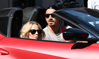 EXCLUSIVE: Zlatan Ibrahimovic spotted on his new Ferrari with wife Helena Seger in Milan