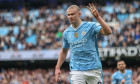 Erling Haaland of Manchester City celebrates his goal to make it 3-0 during the Premier League match Manchester City vs Wolverhampton Wanderers at Etihad Stadium, Manchester, United Kingdom, 4th May 2024(Photo by Mark Cosgrove/News Images)
