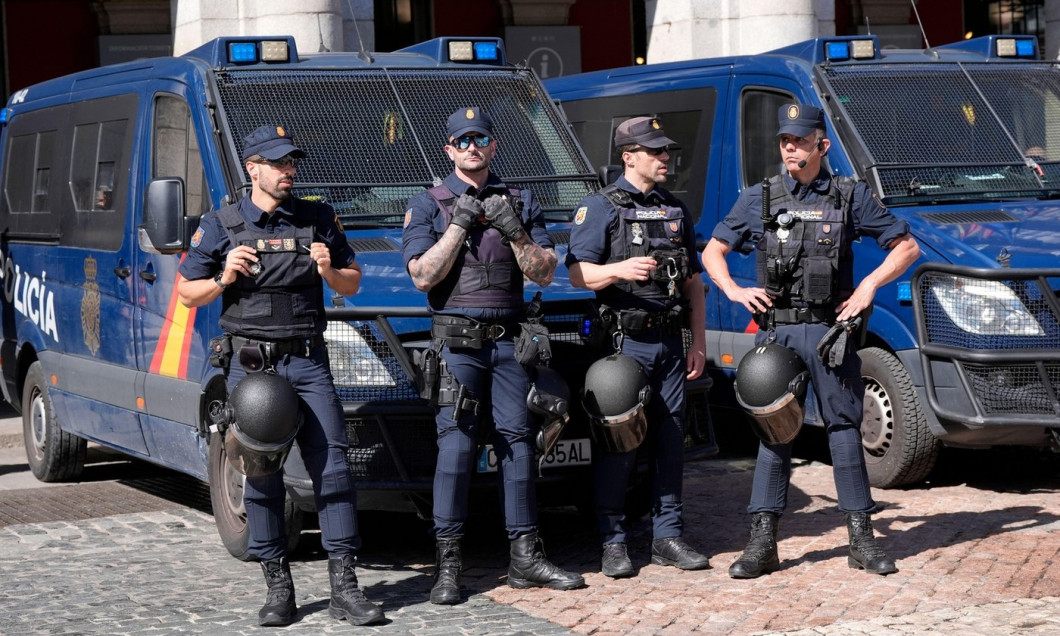 Police officers ahead of the UEFA Champions League quarter-final, first leg match at the Santiago Bernabeu Stadium, Madrid. Picture date: Tuesday April 9, 2024.