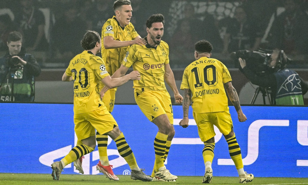 Torjubel zum 0:1 durch Mats Hummels 15 (Borussia Dortmund), Paris Saint-Germain vs. Borussia Dortmund, Fussball, Champio