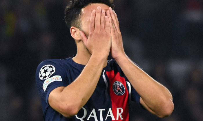 Goncalo Ramos ( 9 - PSG ) looks dejected during the UEFA Champions League match between Paris Saint Germain and Borussia