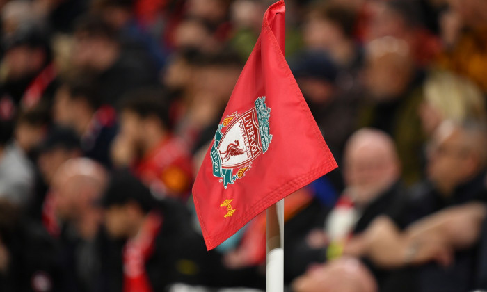 Liverpool flag in action during the UEFA 2023 Europa League group match between Liverpool FC and Atalanta, Anfield Stadium, Liverpool, April 11th, 2024