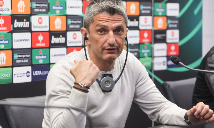 Club Brugge / Paok Brugge, Belgium - april 9 2024 Razvan Lucescu head coach of Paok Saloniki pictured during a press con