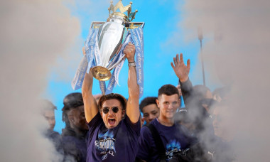 Manchester City&apos;s Jack Grealish during the Premier League trophy parade in Manchester. Picture date: Monday May 23, 2022.