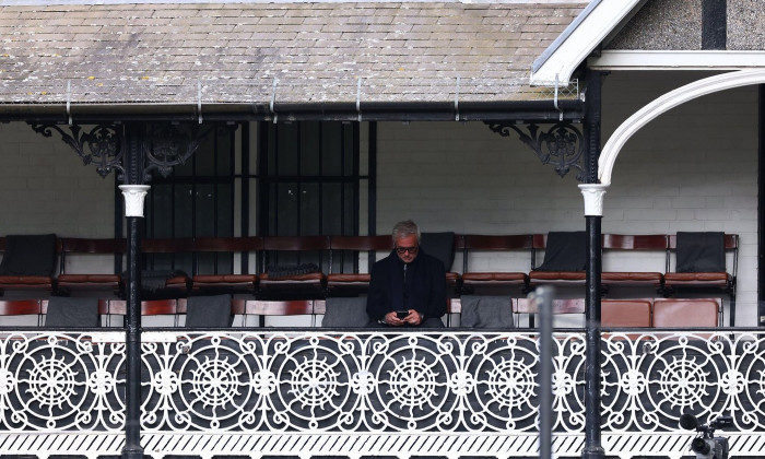 Craven Cottage, Fulham, London, UK. 21st Apr, 2024. Premier League Football, Fulham versus Liverpool; Jose Mourinho sits in Craven Cottage before kick off Credit: Action Plus Sports/Alamy Live News