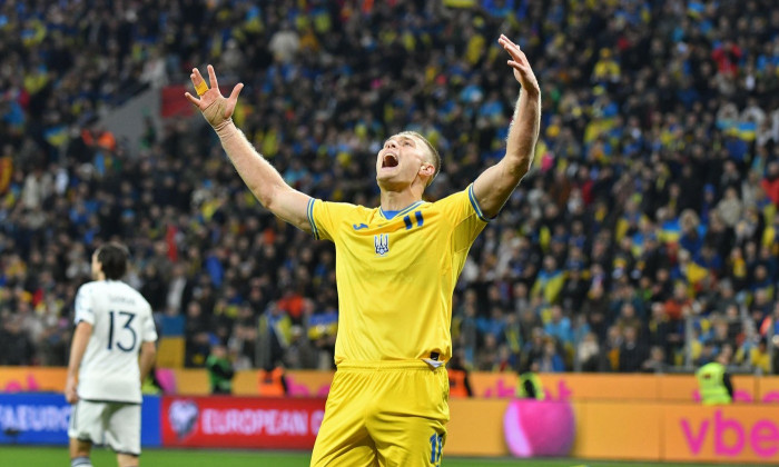 Leverkusen, Germany - November 20, 2023: Artem Dovbyk of Ukraine reacts after not scored a goal during UEFA EURO 2024 Qualifying game Ukraine v Italy at BayArena stadium in Leverkusen. Game draw 0-0