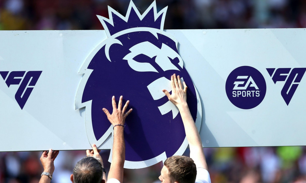 The Premier League signage is placed onto the pitch ahead of the Premier League match at Bramall Lane, Sheffield. Picture date: Sunday May 19, 2024.