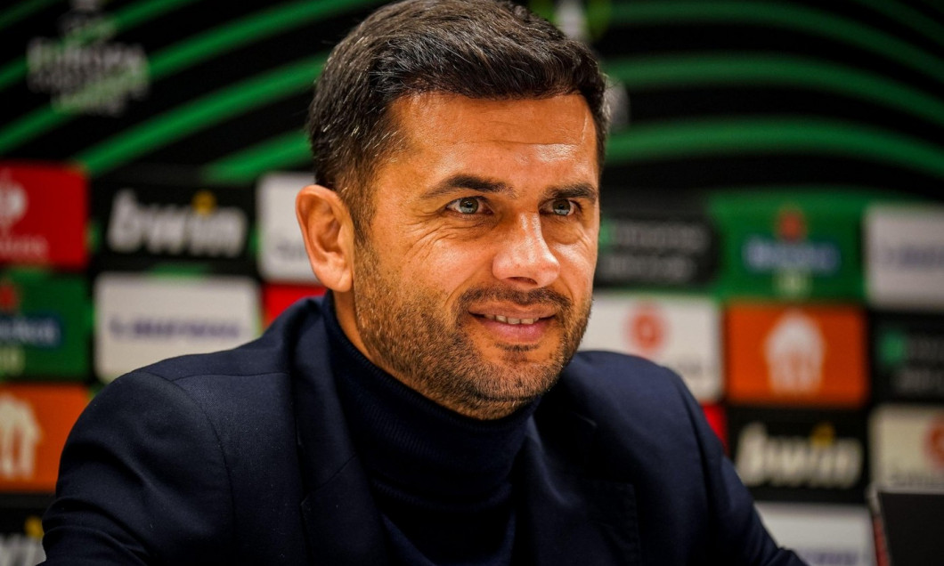 BRUSSELS, BELGIUM - OCTOBER 27: Coach Nicolae Dica of FCSB attends a press conference after the Group B - UEFA Europa Conference League match between RSC Anderlecht and FCSB at the Lotto Park on October 27, 2022 in Brussels, Belgium (Photo by Rene Nijhuis