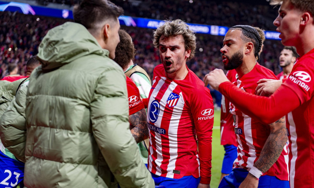 Uefa Champions League 23/24: Atletico Madrid vs FC Internazionale; Round of 16 Second Leg Antoine Griezmann (L) and Memp