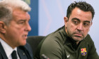 Sant Joan Despi, Spain, 25, April, 2024.Joan Laporta and Xavi Hernandez head coach of FC Barcelona press conference.Joan Laporta and Xavi Hernandez, together with the members of the board, agree to end Xavis contract as coach of FC Barcelona until 202