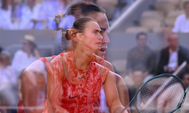 Multiple exposure of Aryna Sabalenka ( RUS ) during the 2024 French Open at Roland Garros on June 5, 2024 in Paris, Fran
