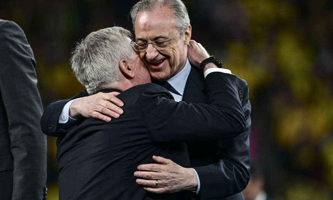 Carlo Angelotti ( Trainer / Cheftrainer Madrid ) mit Florentino Perez, Borussia Dortmund vs. Real Madrid, Fussball, Cham